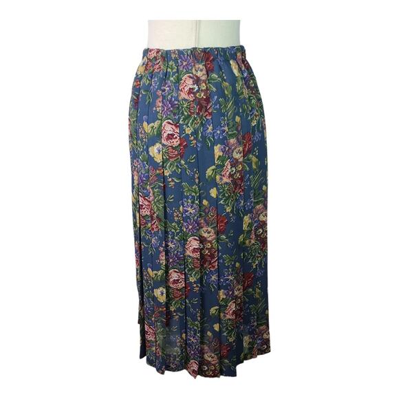 Marisa Christina Blue Green Pink Floral Pleated Vintage Maxi Skirt Large - Picture 2 of 4
